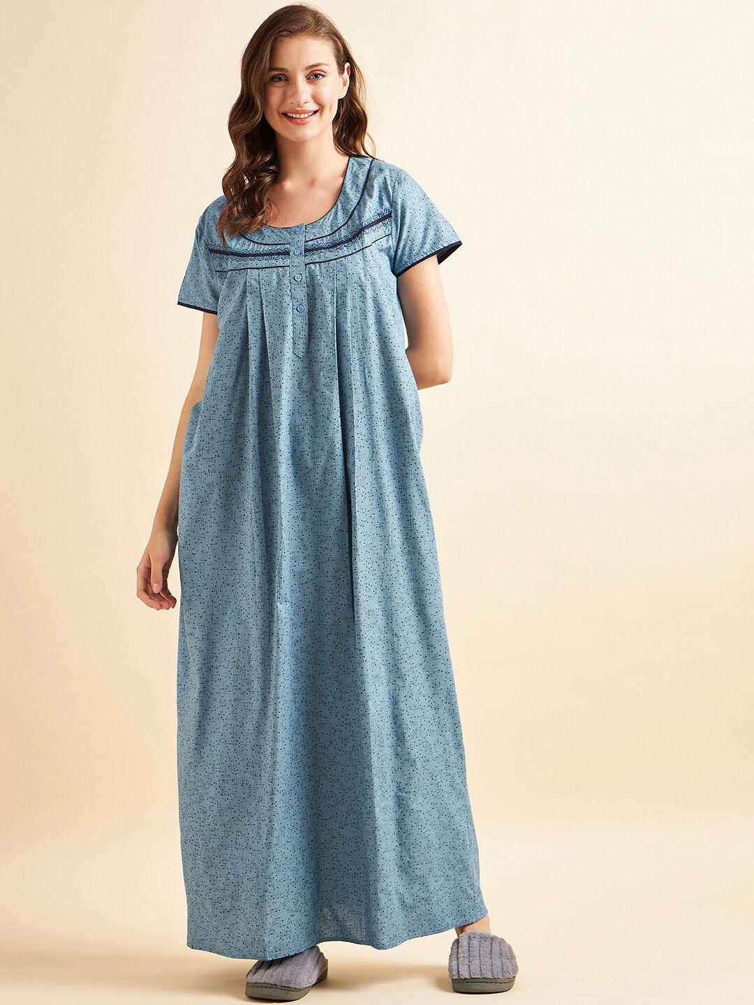 sweet dreams blue geometric printed pure cotton maxi nightdress