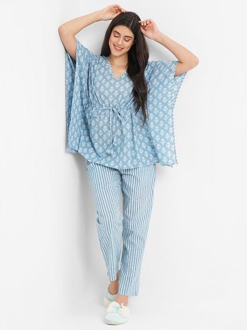 sweet dreams blue printed kaftan top with pyjamas