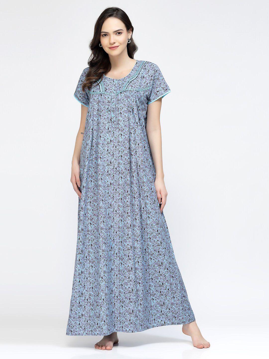 sweet dreams blue printed pure cotton maxi nightdress