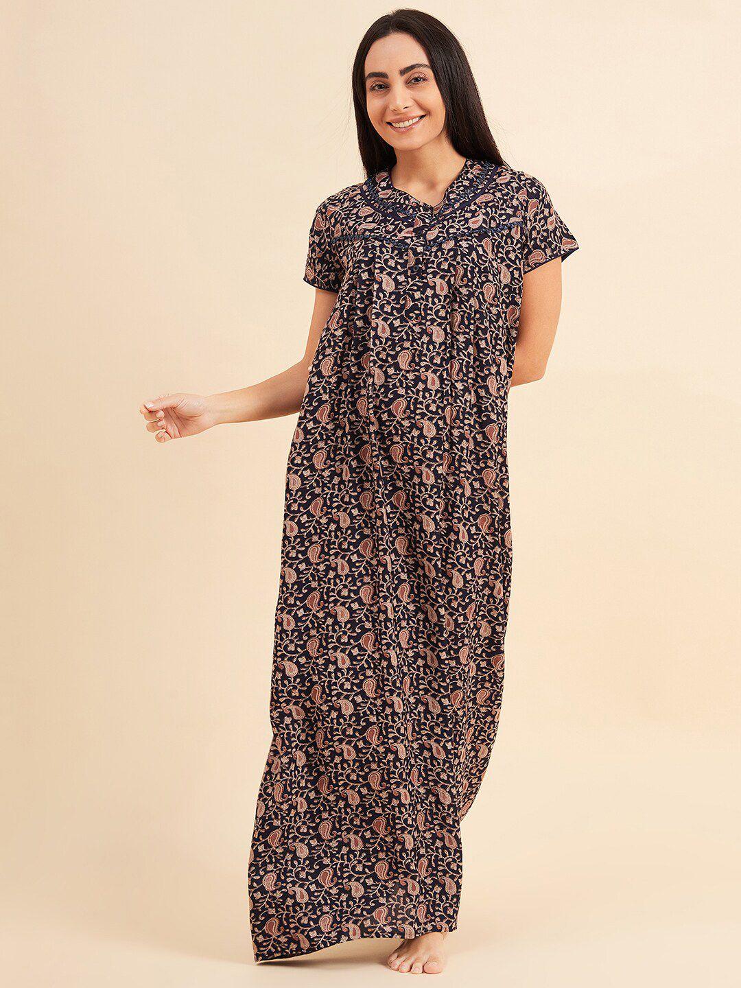 sweet dreams blue printed pure cotton maxi nightdress