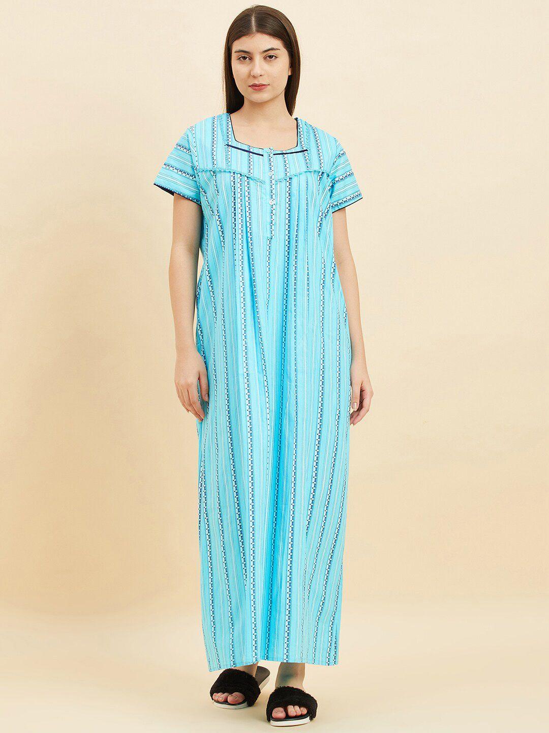sweet dreams blue printed pure cotton maxi nightdress