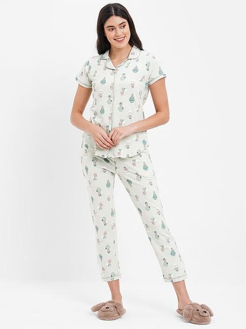 sweet dreams blue printed shirt pyjama set