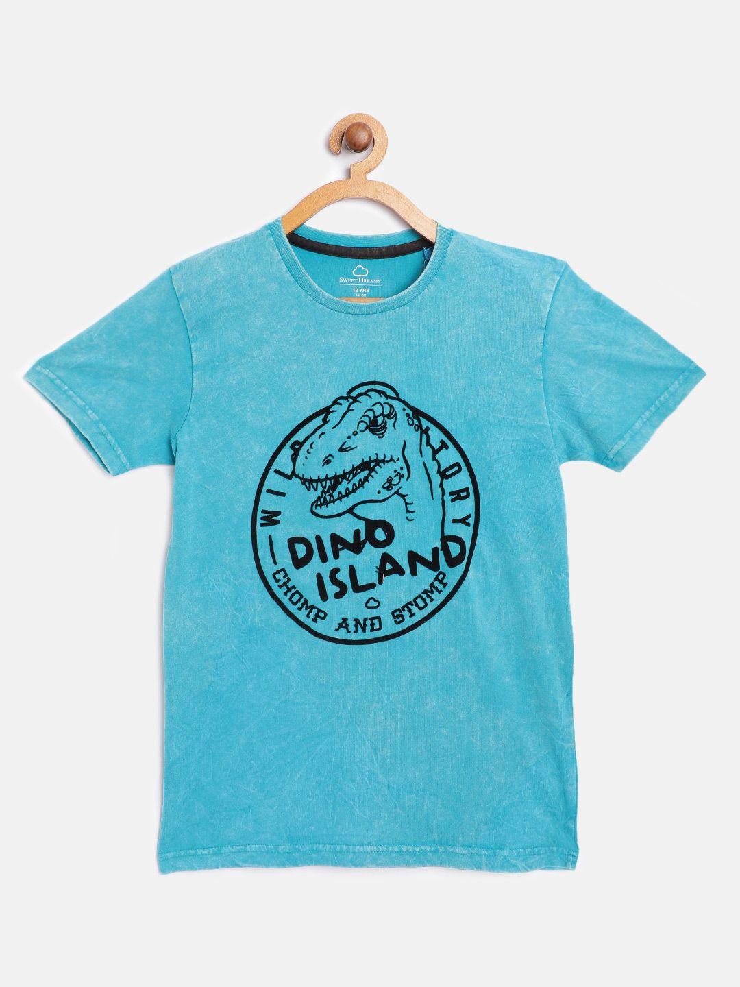 sweet dreams boys blue & black dinosaur print cotton lounge t-shirt