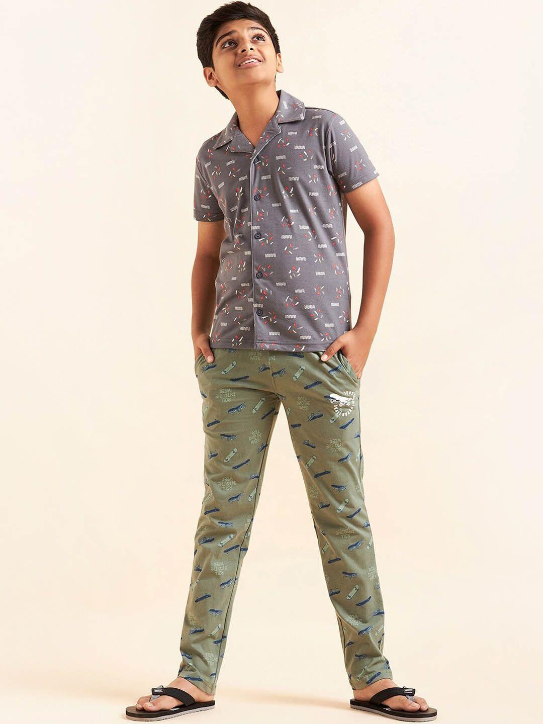 sweet dreams boys green mid-rise relaxed-fit pure cotton lounge pants