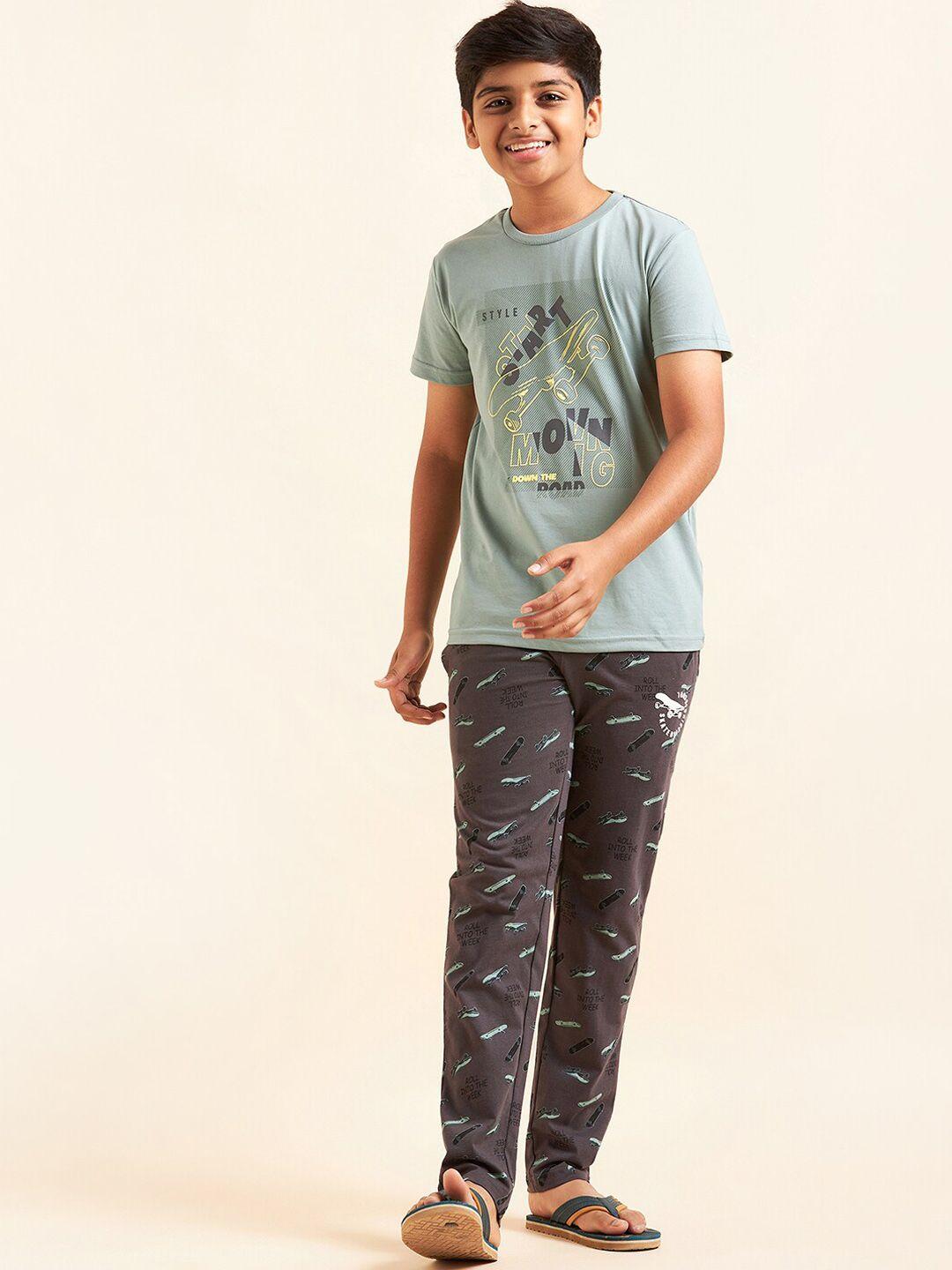 sweet dreams boys grey printed mid-rise relaxed-fit pure cotton lounge pants