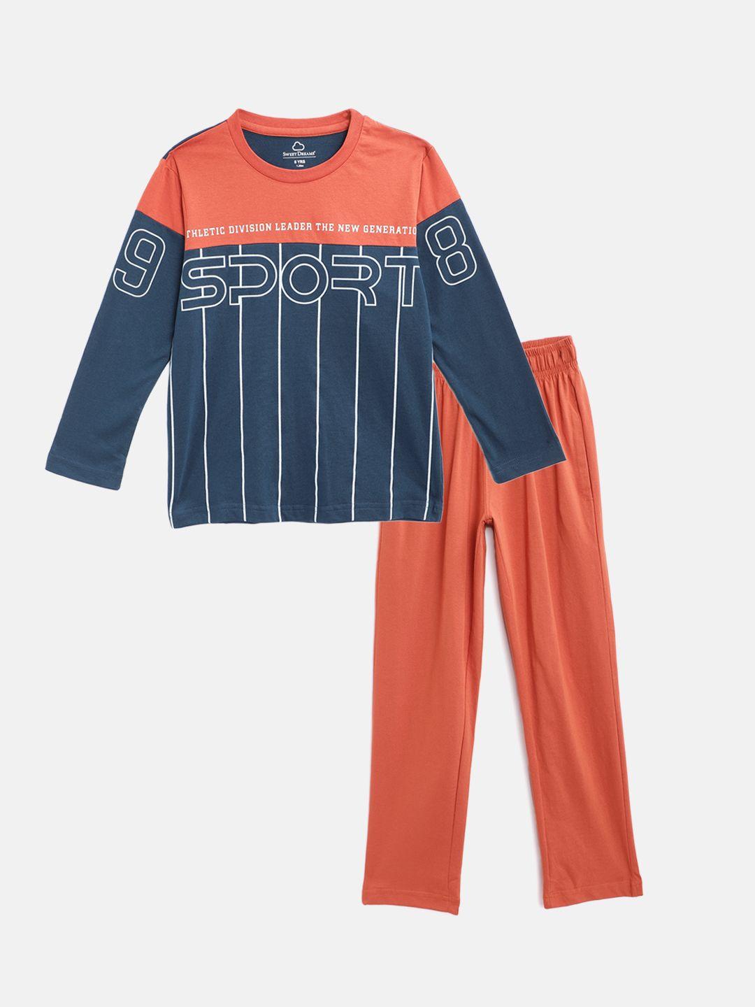 sweet dreams boys navy blue & rust printed night suit