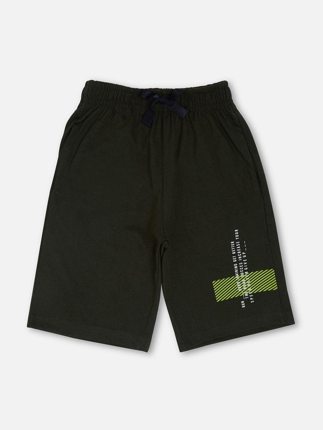 sweet dreams boys olive green typography printed cotton shorts
