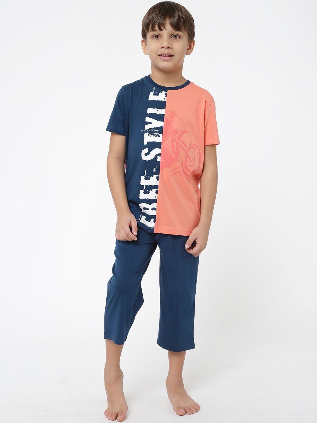 sweet dreams boys peach-coloured & blue printed night suit 5045av