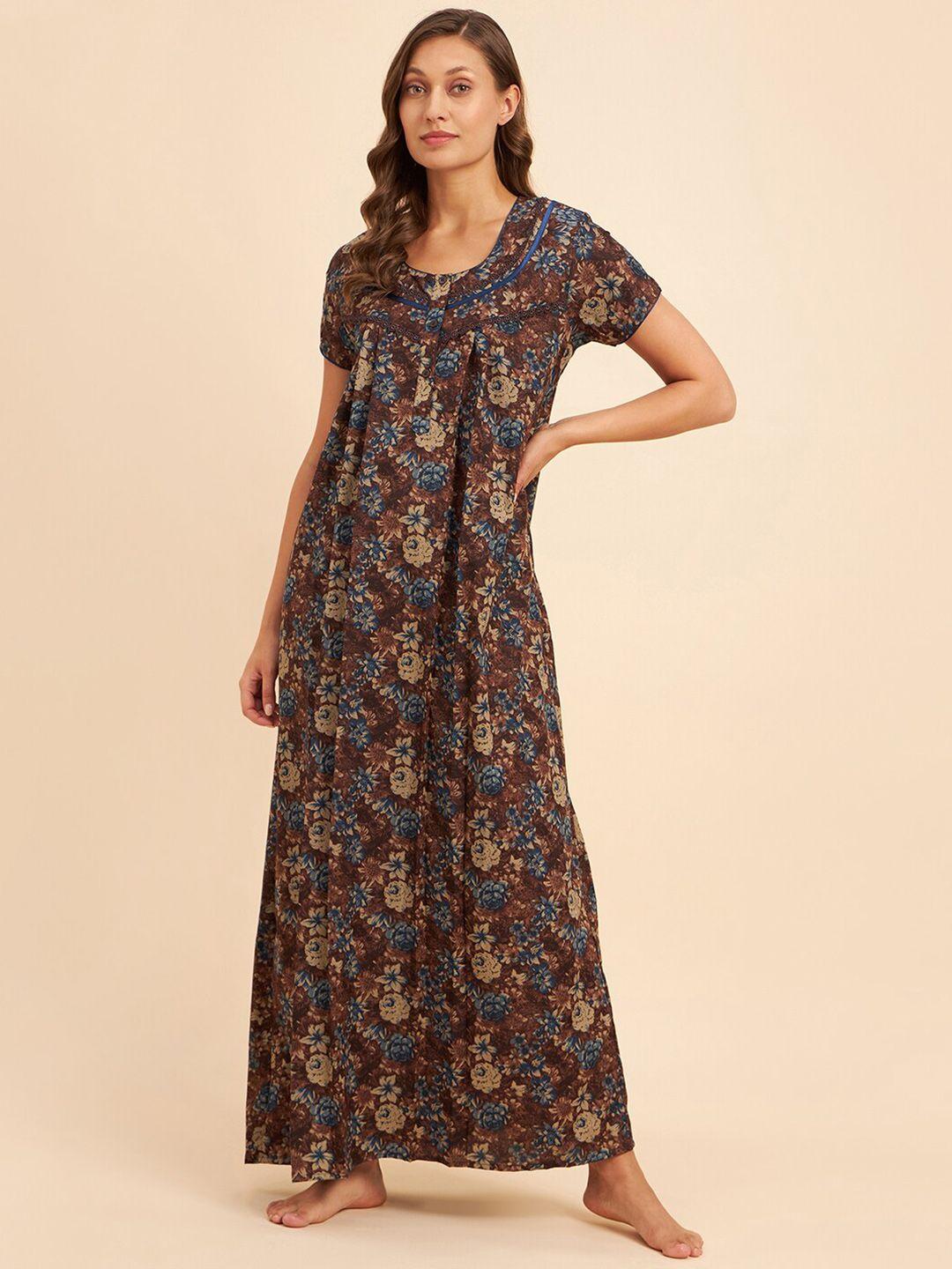 sweet dreams brown & beige floral printed maxi nightdress