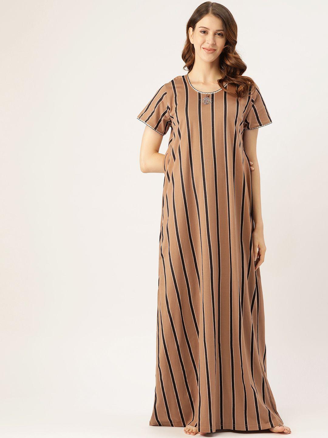 sweet dreams brown & black striped maxi nightdress