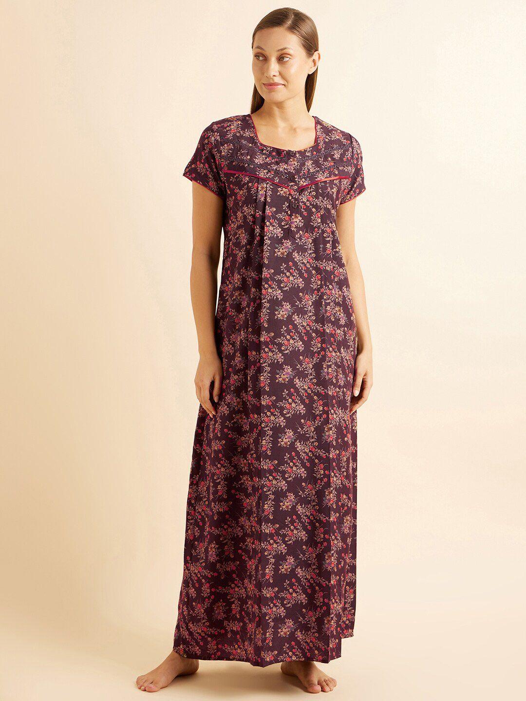 sweet dreams brown & red floral printed maxi nightdress