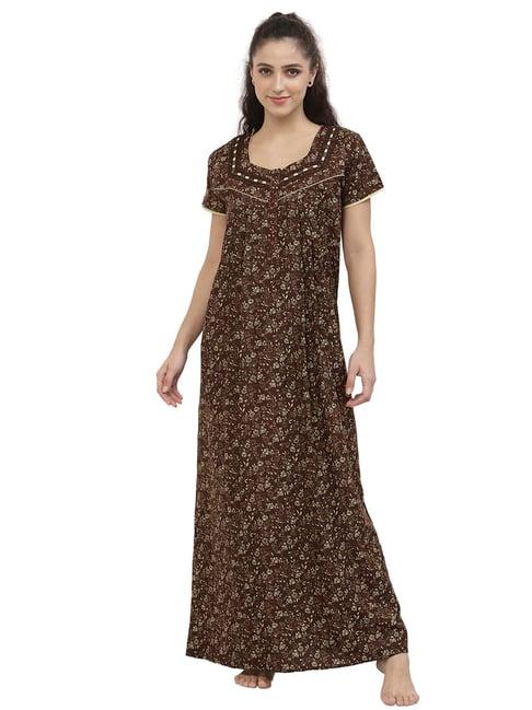 sweet dreams brown blended floral print nighty