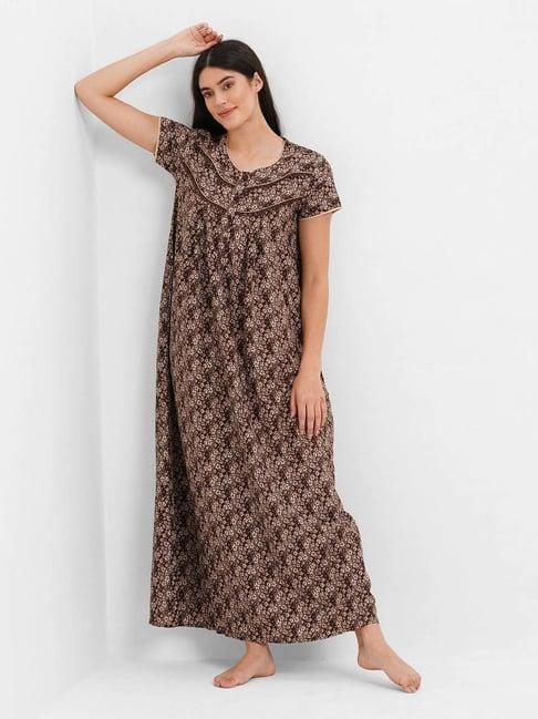 sweet dreams brown floral print night gown