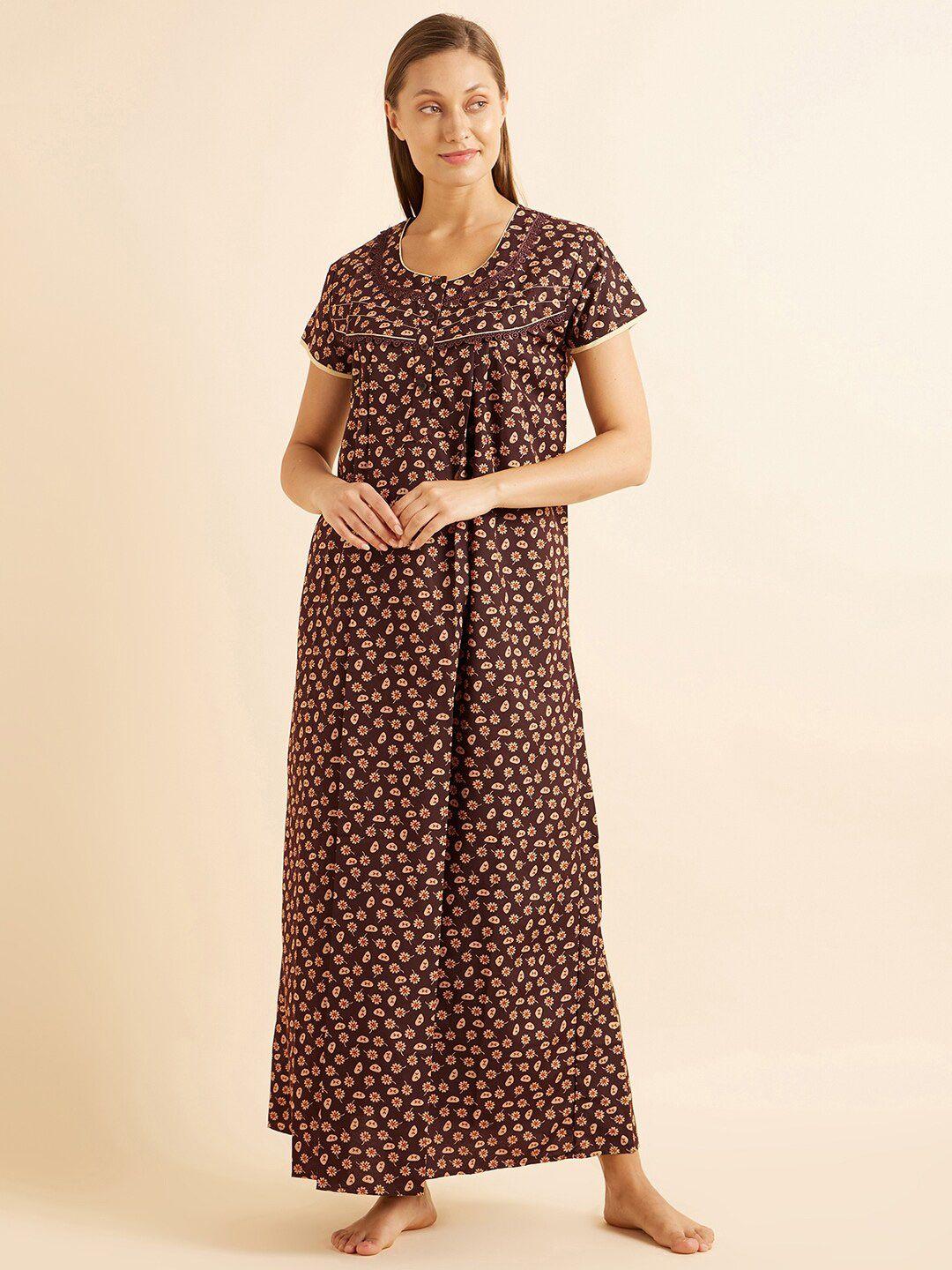 sweet dreams brown floral printed maxi nightdress