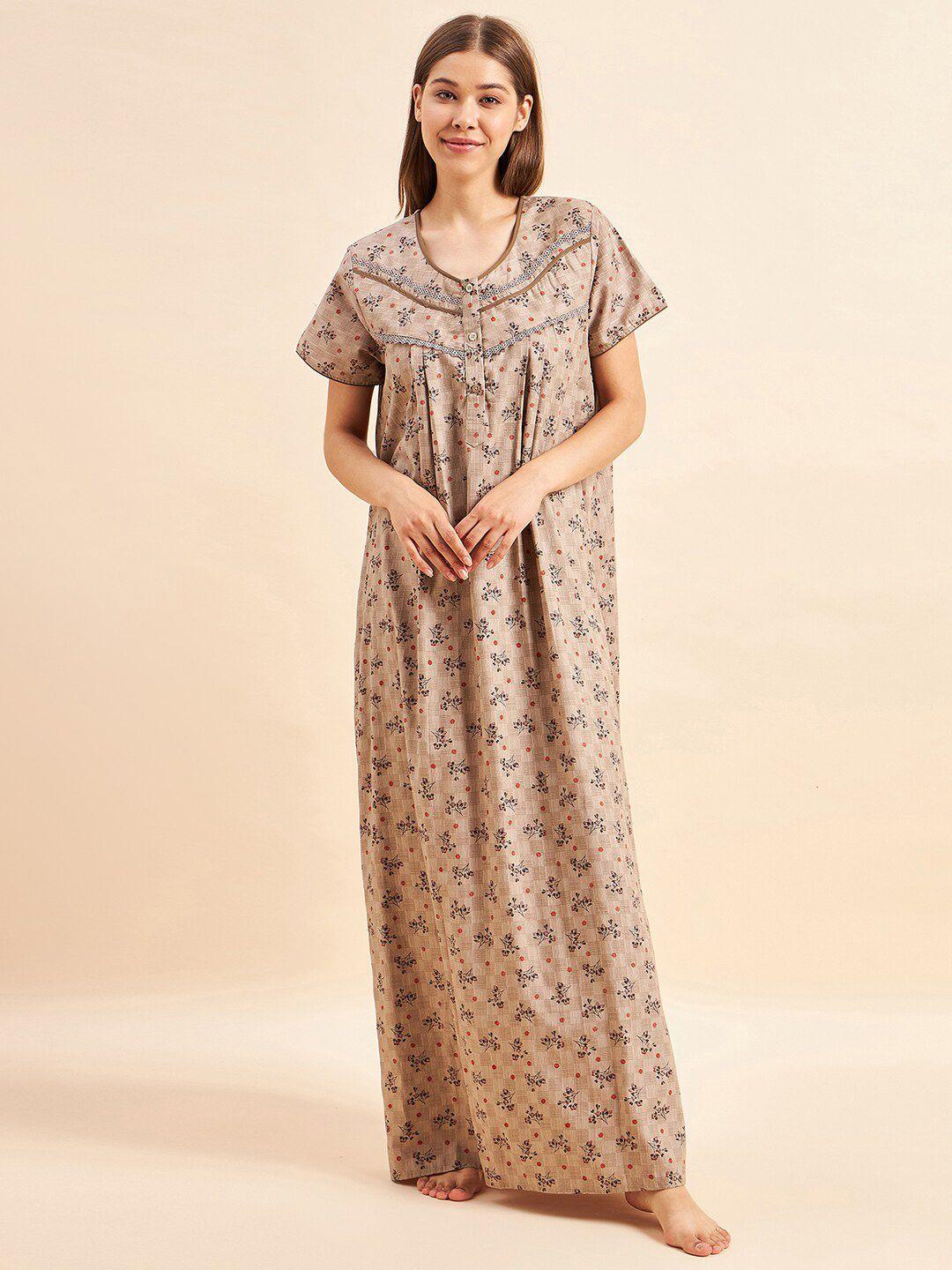 sweet dreams brown floral printed pure cotton maxi nightdress