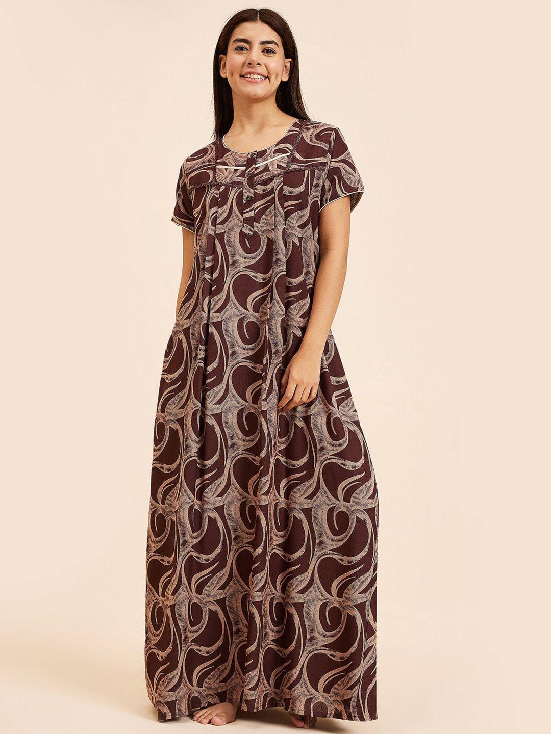 sweet dreams brown printed maxi nightdress