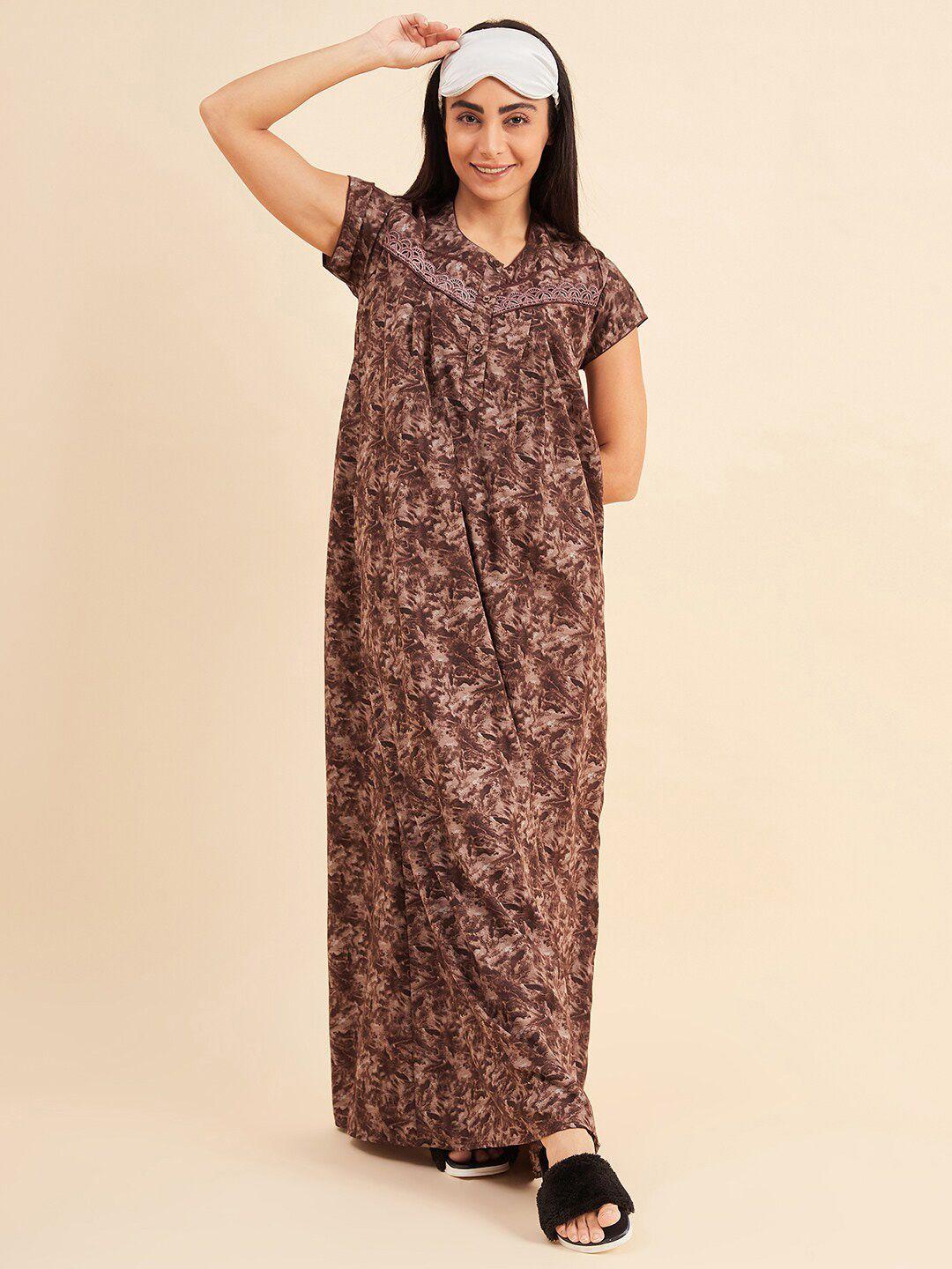 sweet dreams brown printed maxi nightdress