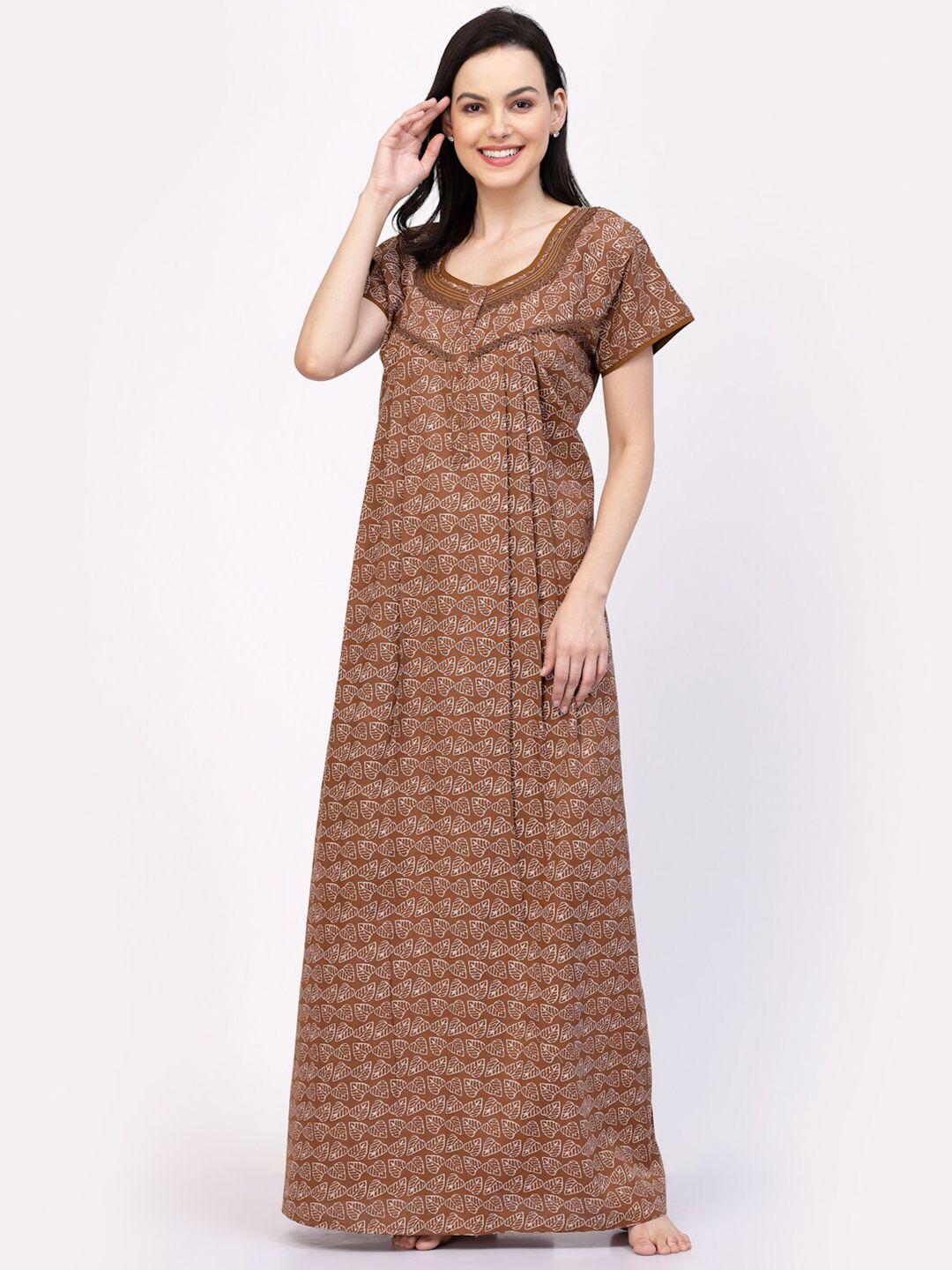 sweet dreams brown tropical printed pure cotton maxi nightdress