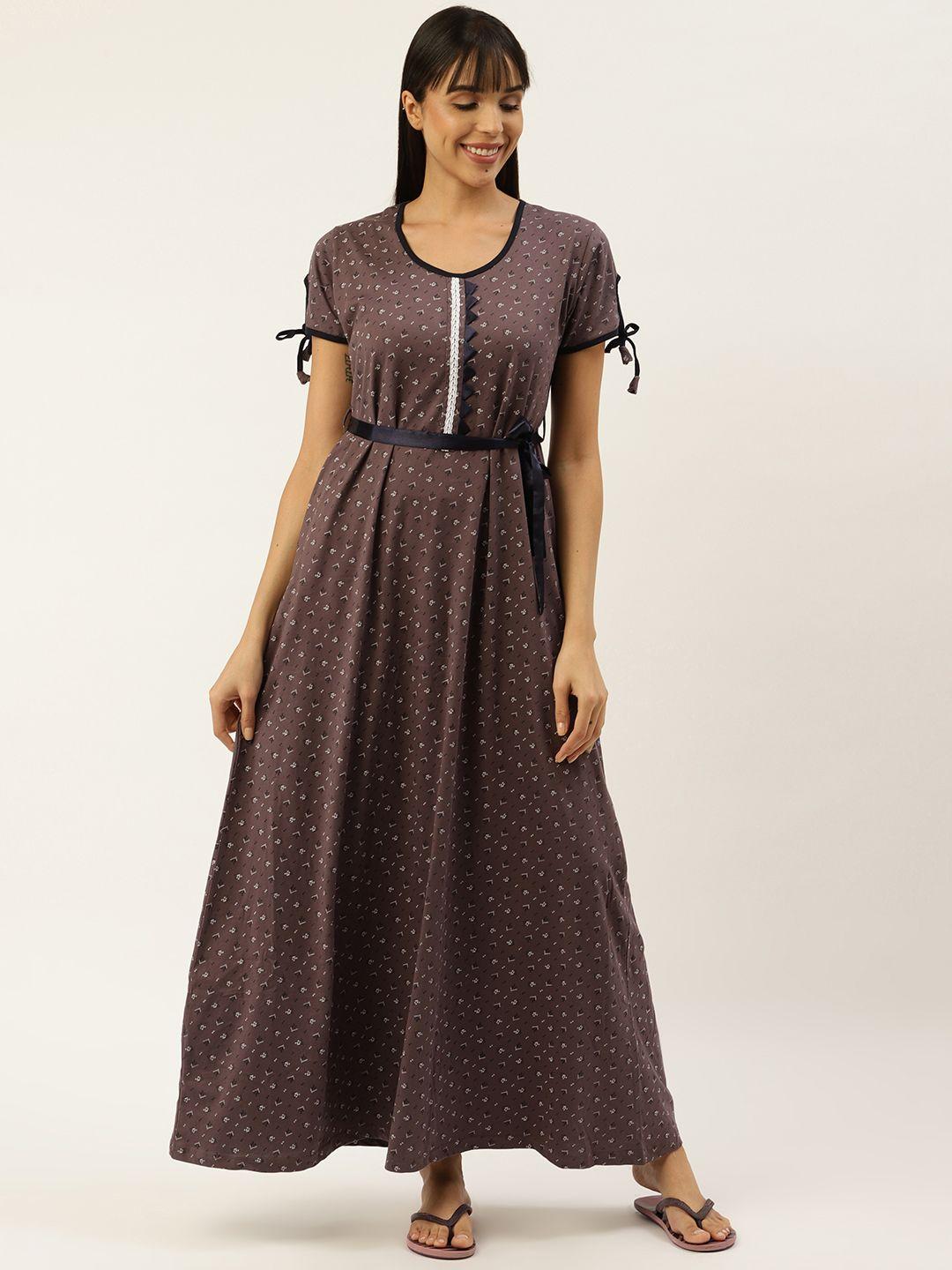 sweet dreams charcoal grey & navy printed maxi nightdress with belt