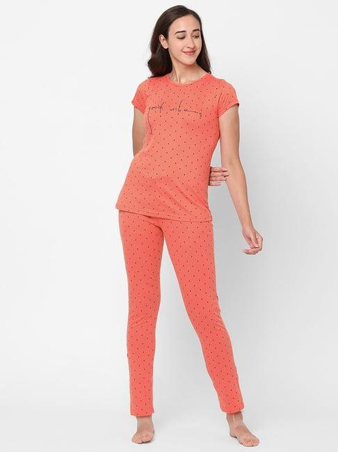 sweet dreams coral printed top with pyjamas