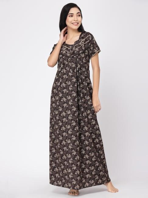 sweet dreams dark brown printed nighty