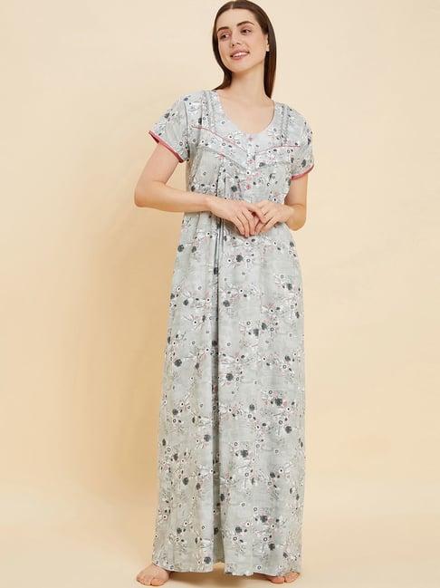 sweet dreams dusty green cotton floral print night gown