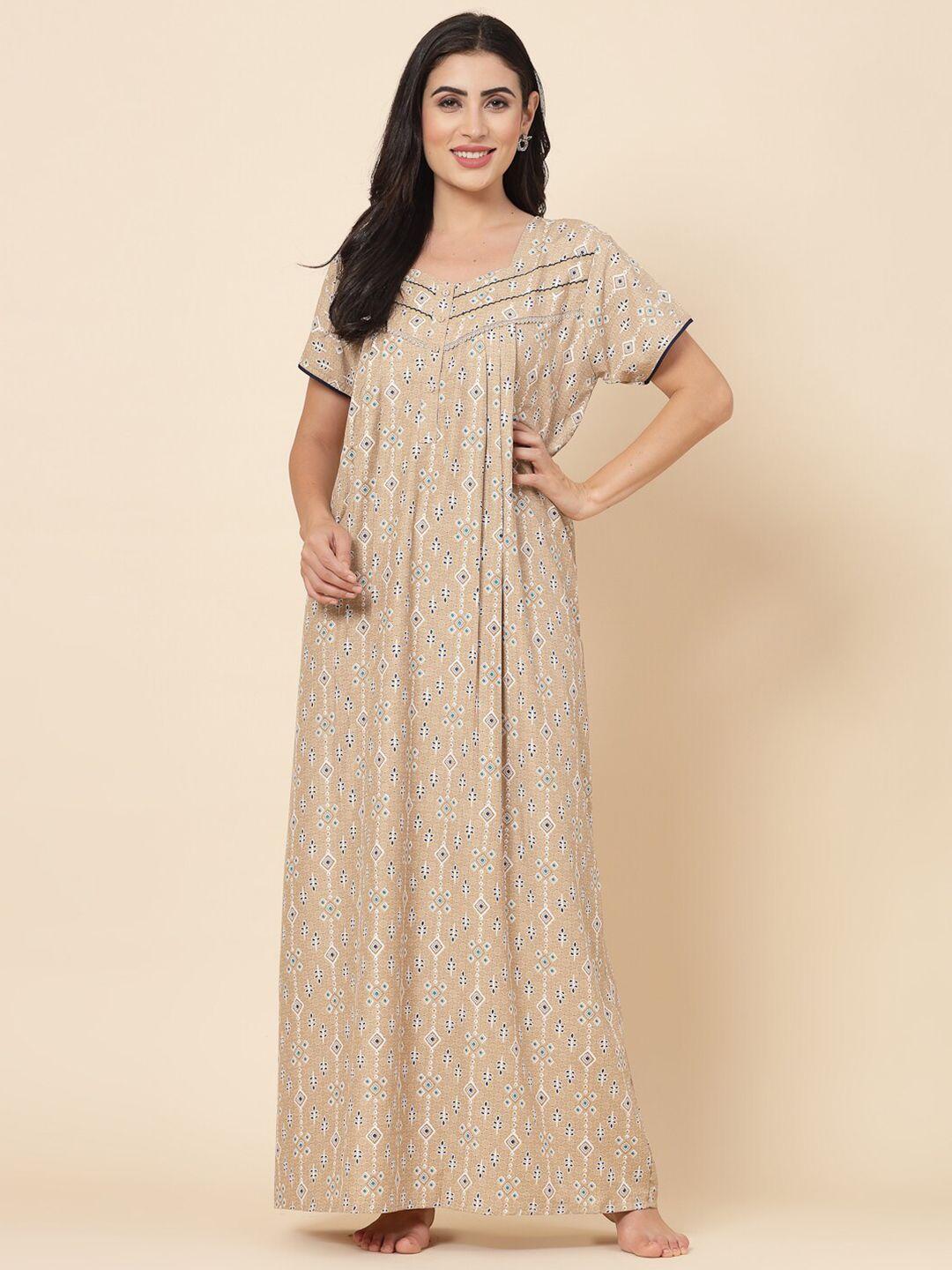 sweet dreams ethnic motifs printed lace detail maxi nightdress