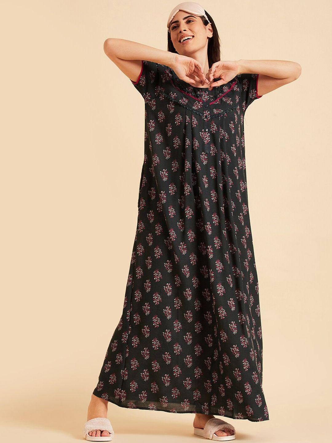 sweet dreams ethnic motifs printed maxi nightdress