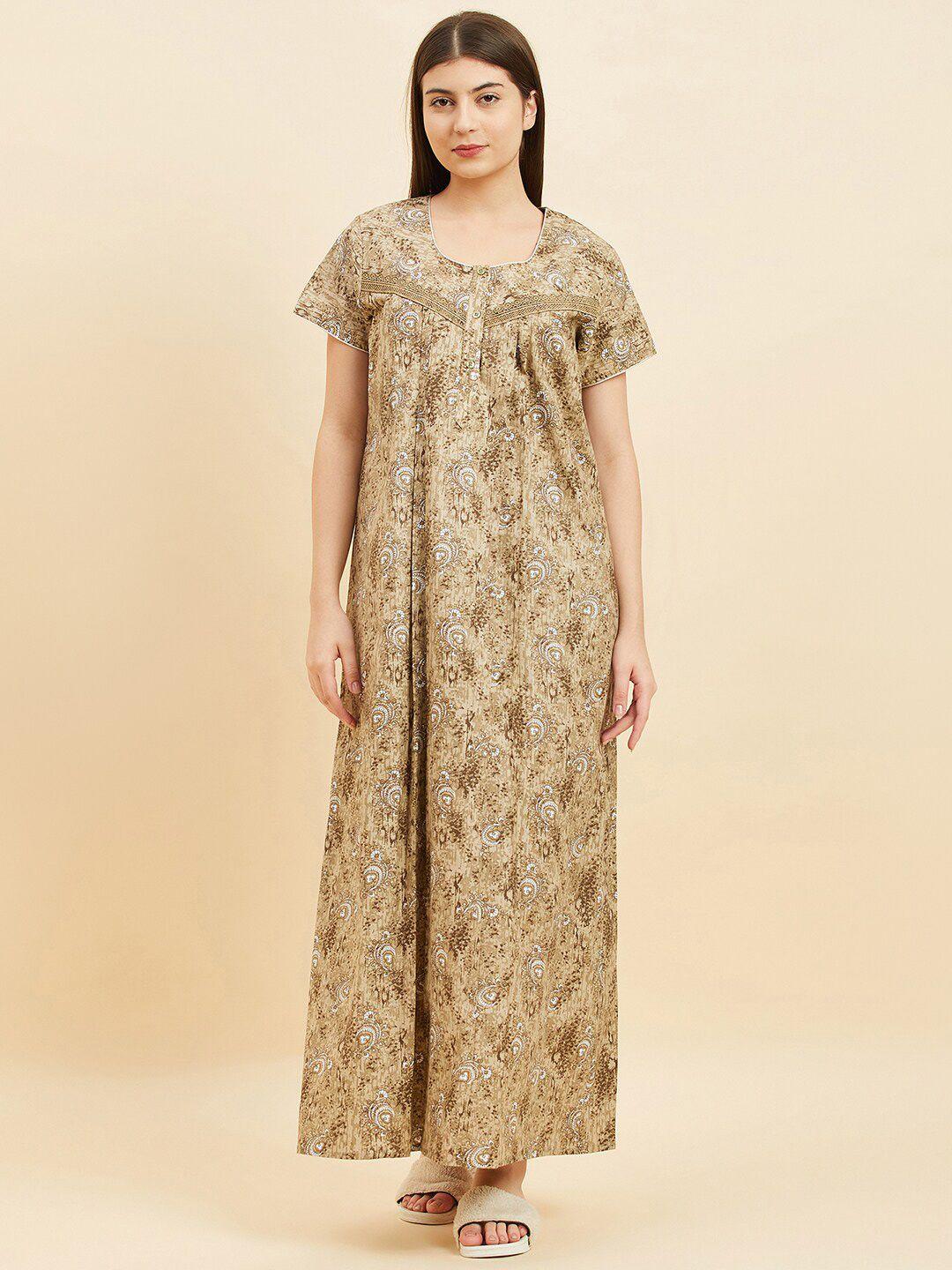 sweet dreams ethnic motifs printed pure cotton maxi nightdress