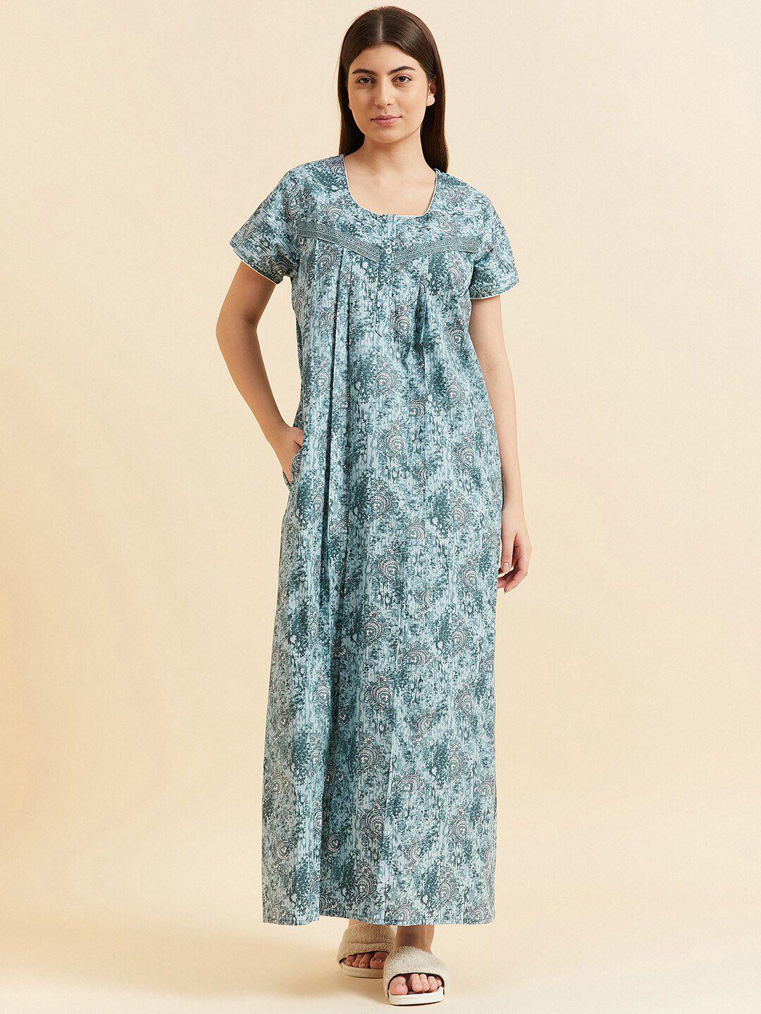 sweet dreams ethnic motifs printed pure cotton maxi nightdress