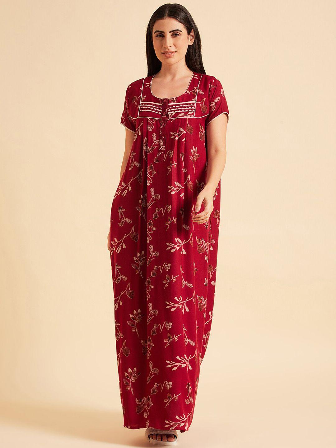 sweet dreams floral printed round neck pure cotton maxi nightdress