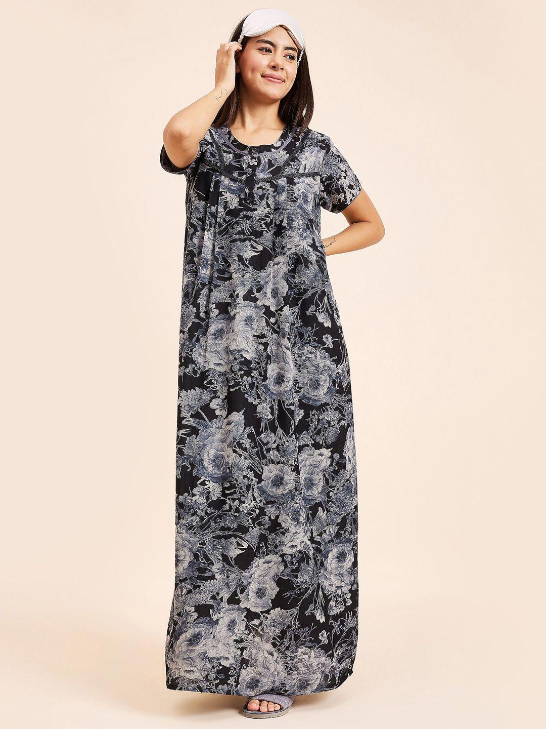sweet dreams floral printed round neck short sleeves pure cotton maxi nightdress