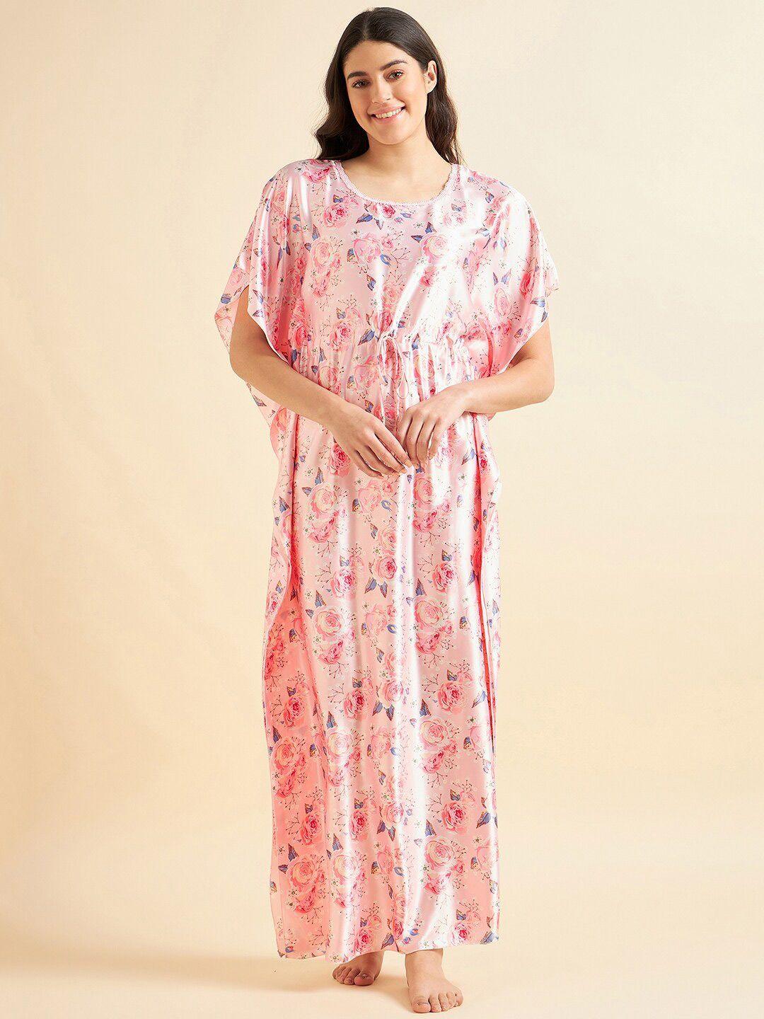 sweet dreams floral printed satin maxi kaftan nightdress