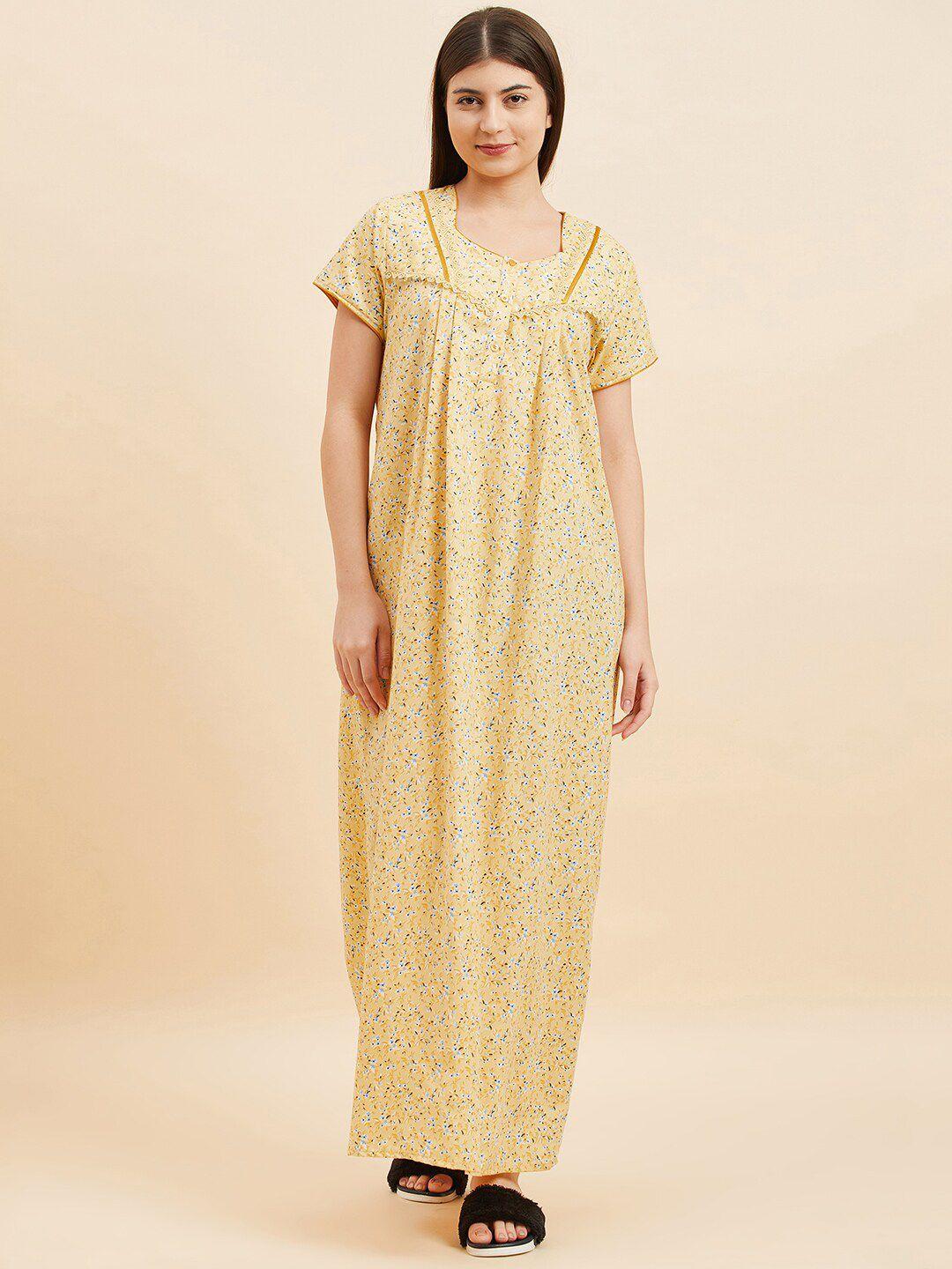 sweet dreams floral printed square neck pure cotton maxi nightdress