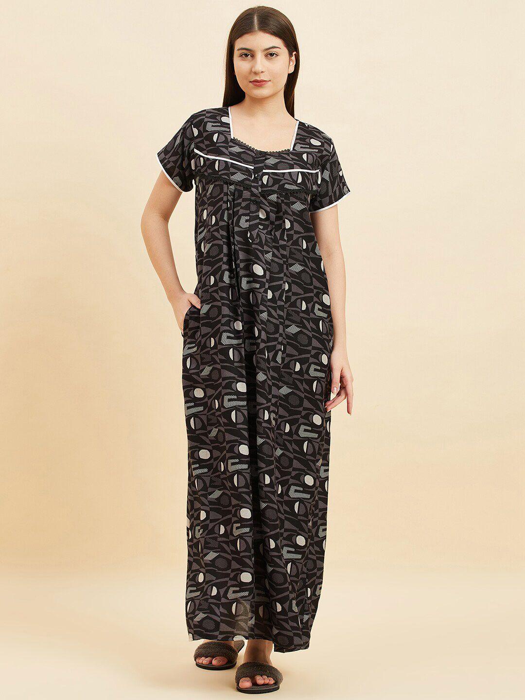 sweet dreams geometric printed pure cotton maxi nightdress