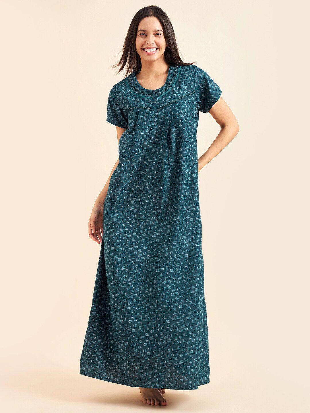 sweet dreams green & white floral printed maxi nightdress