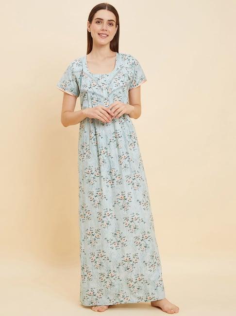 sweet dreams green cotton floral print night gown