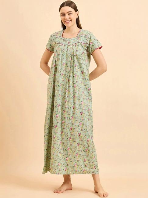 sweet dreams green cotton floral print nighty