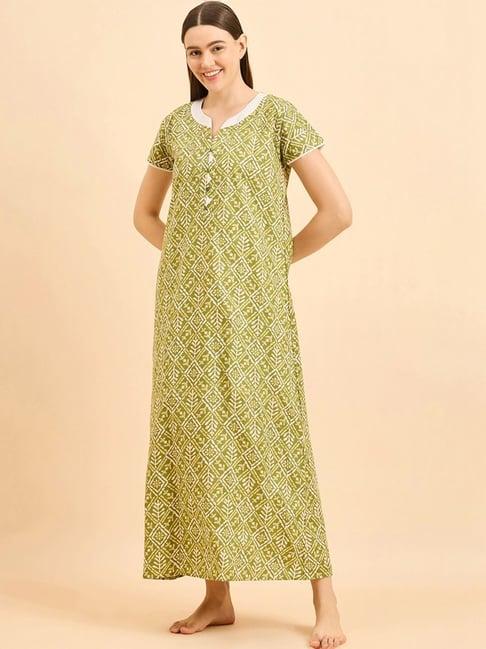 sweet dreams green cotton printed nighty