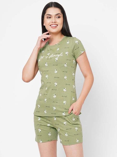 sweet dreams green cotton printed t-shirt shorts set