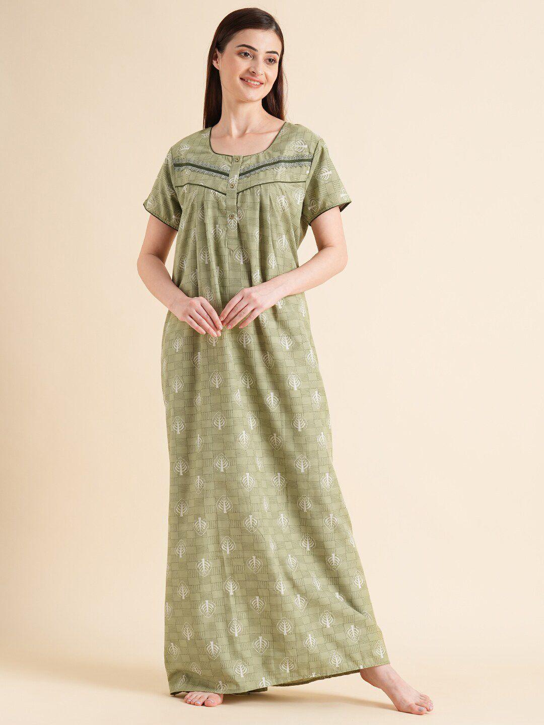 sweet dreams green ethnic motifs printed maxi nightdress