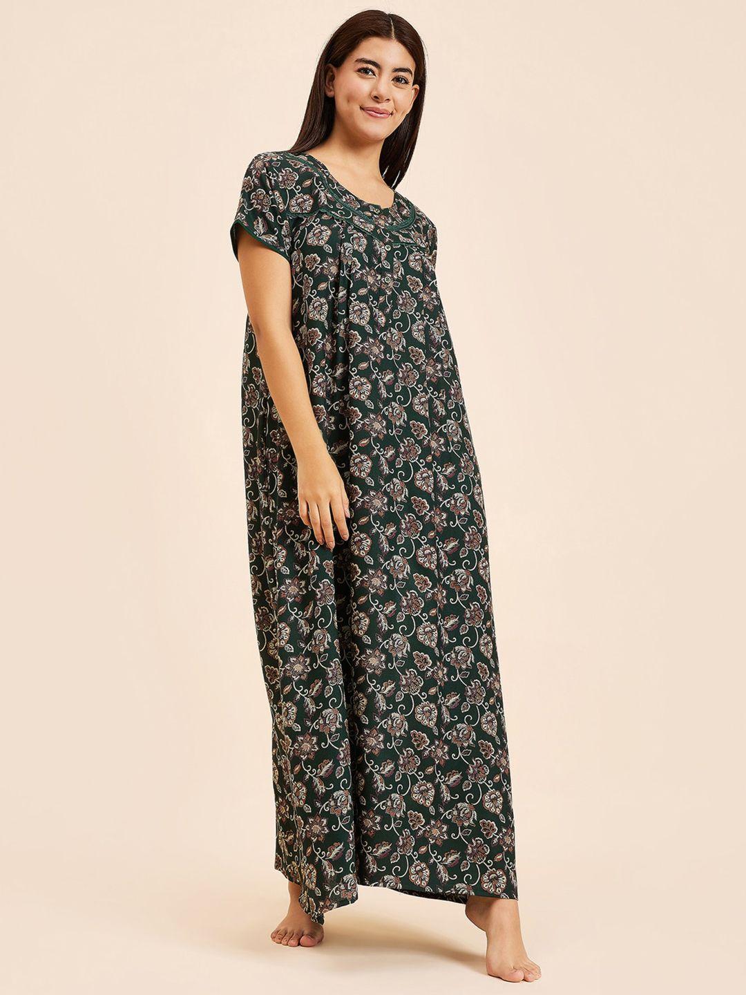 sweet dreams green ethnic motifs printed pure cotton maxi nightdress