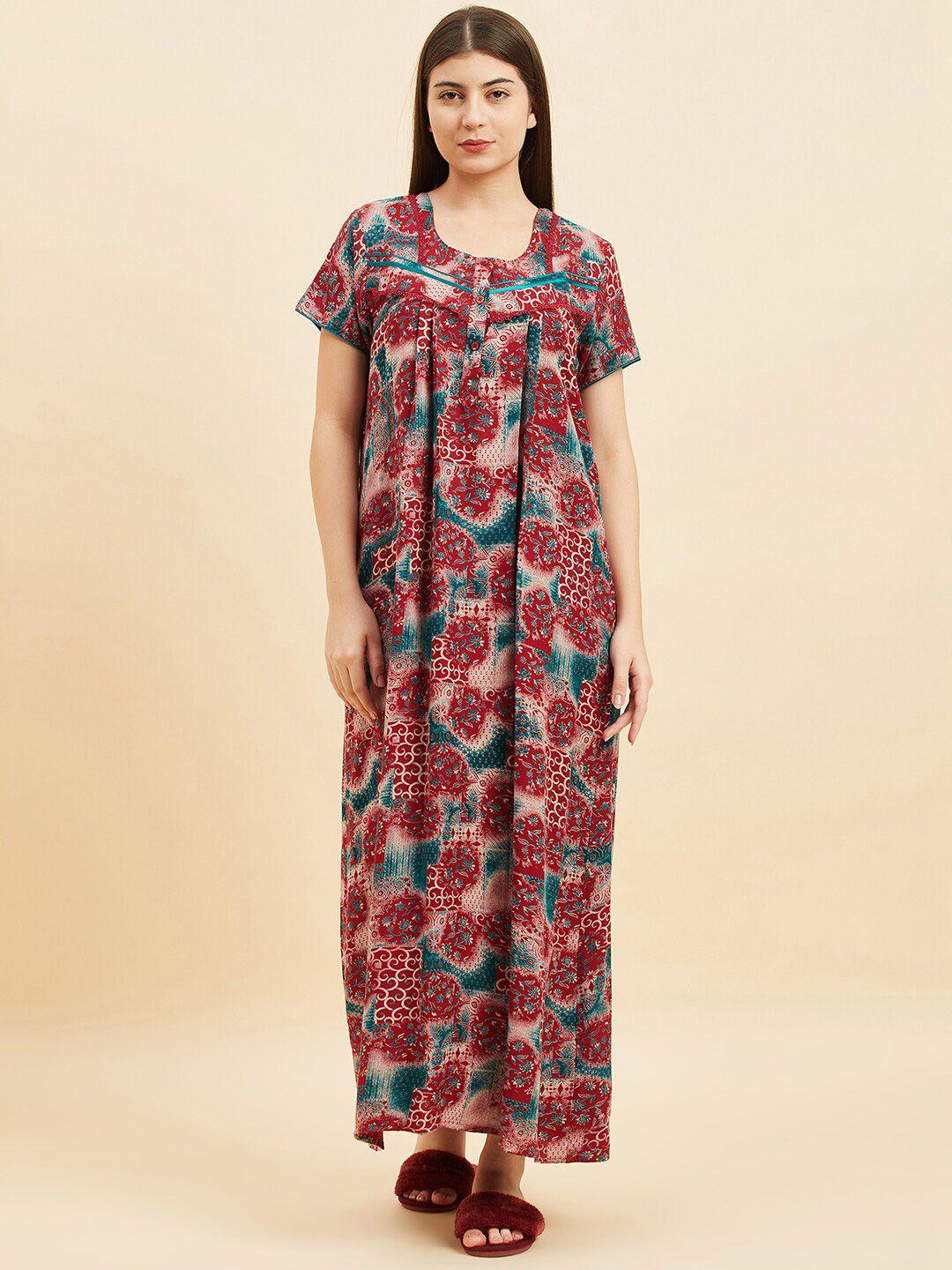 sweet dreams green ethnic motifs printed pure cotton maxi nightdress