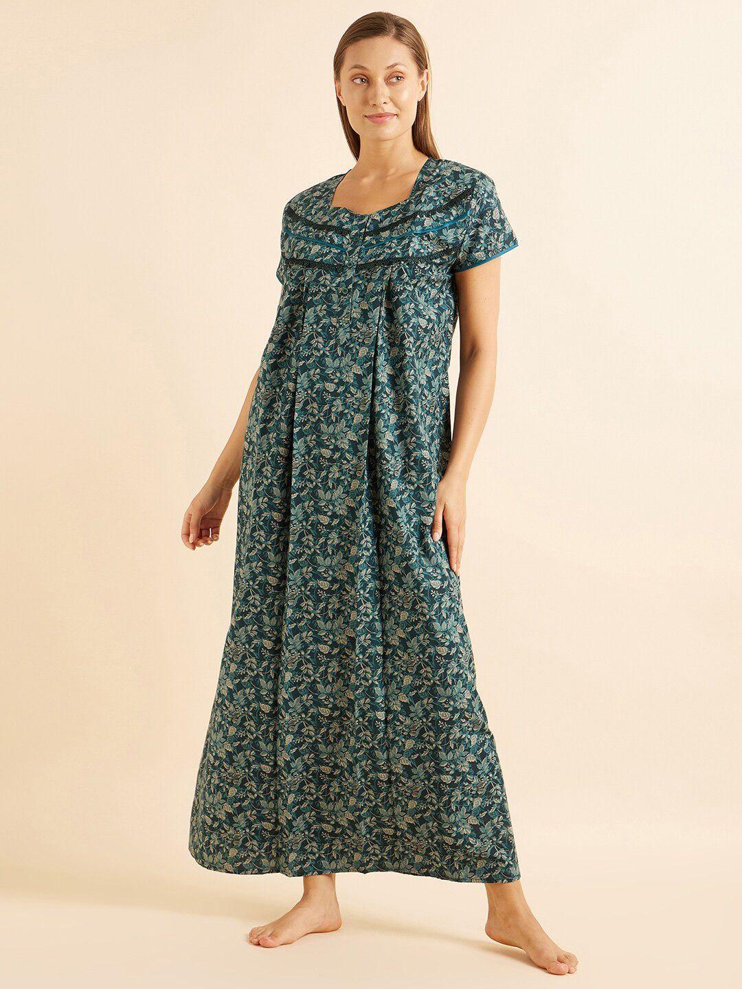 sweet dreams green floral printed maxi nightdress