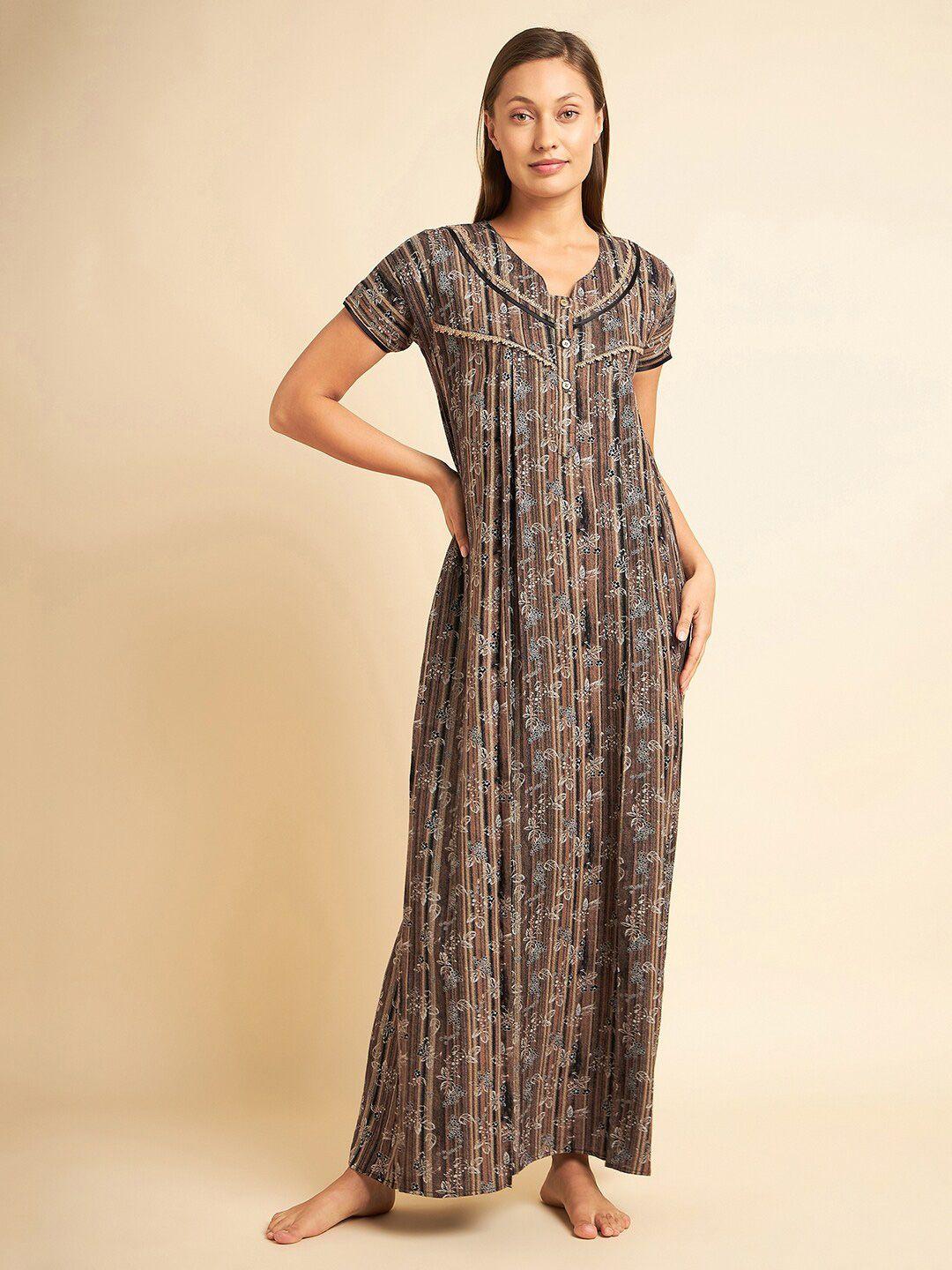 sweet dreams grey & brown printed maxi nightdress