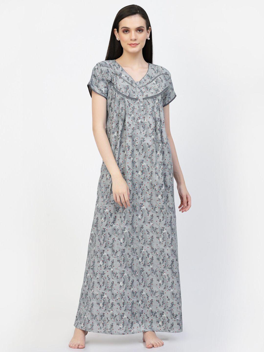 sweet dreams grey abstract printed pure cotton maxi nightdress