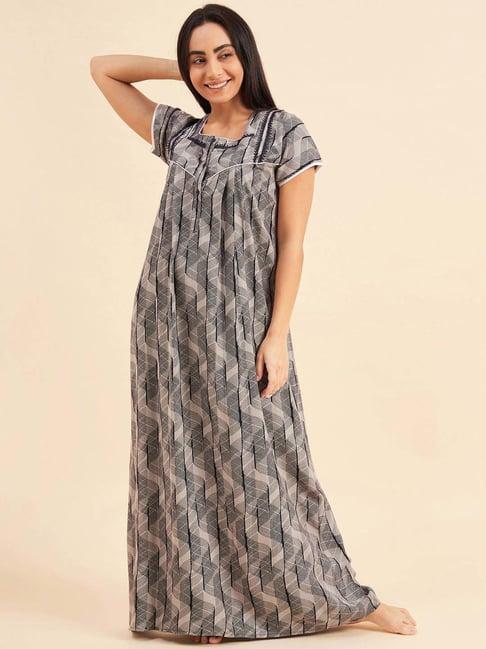 sweet dreams grey cotton printed night gown