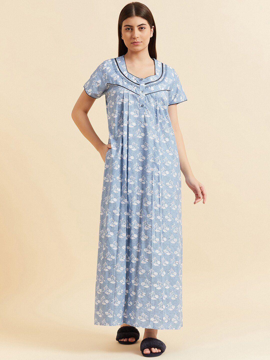 sweet dreams grey floral printed pure cotton maxi nightdress