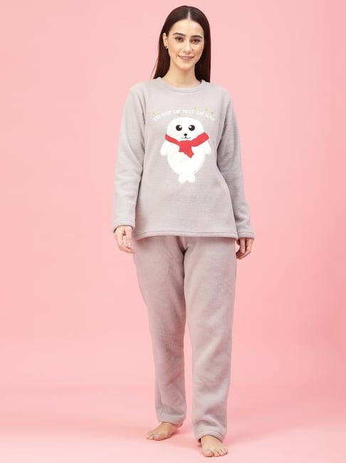 sweet dreams grey self design pullover with lounge pants