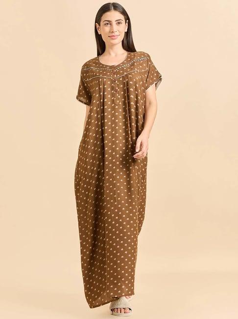 sweet dreams khaki cotton printed nighty